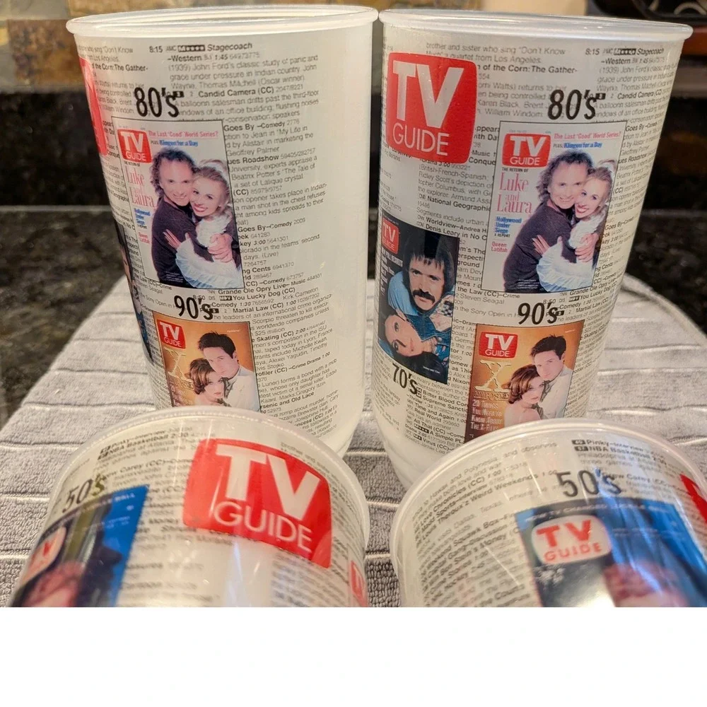 Vintage TV Guide Plastic Tumblers Set of Four Retro Collectible Cups
